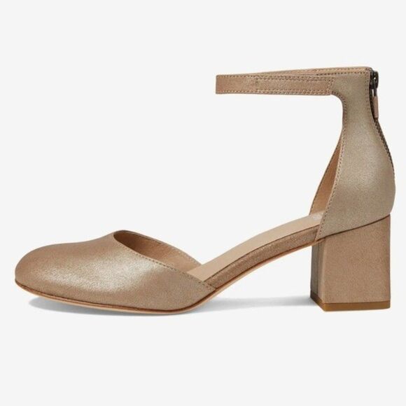 Eileen Fisher Indi Metallic Ankle-Grip Pumps in Suede Platinum Pumps Size 8 - Picture 3 of 16